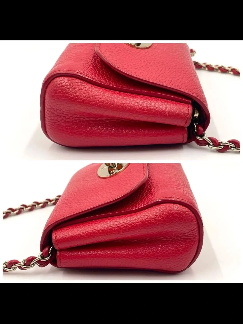 Mulberry Red Pebbled Leather Mini Crossbody with Chain Strap